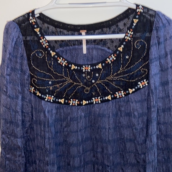 Free People Embroidered Beaded Rayon top in size S, EUC - Picture 2 of 7